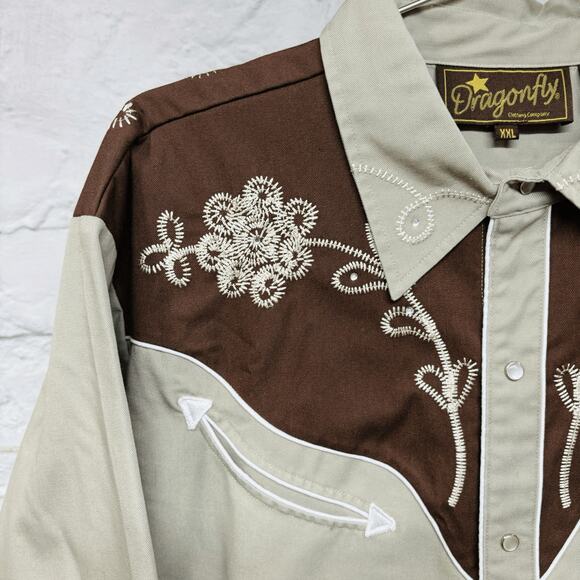 Dragonfly Shirt Pearl Snap Western Embroidered Rhinestones Long Sleeve Vintage - Picture 3 of 12